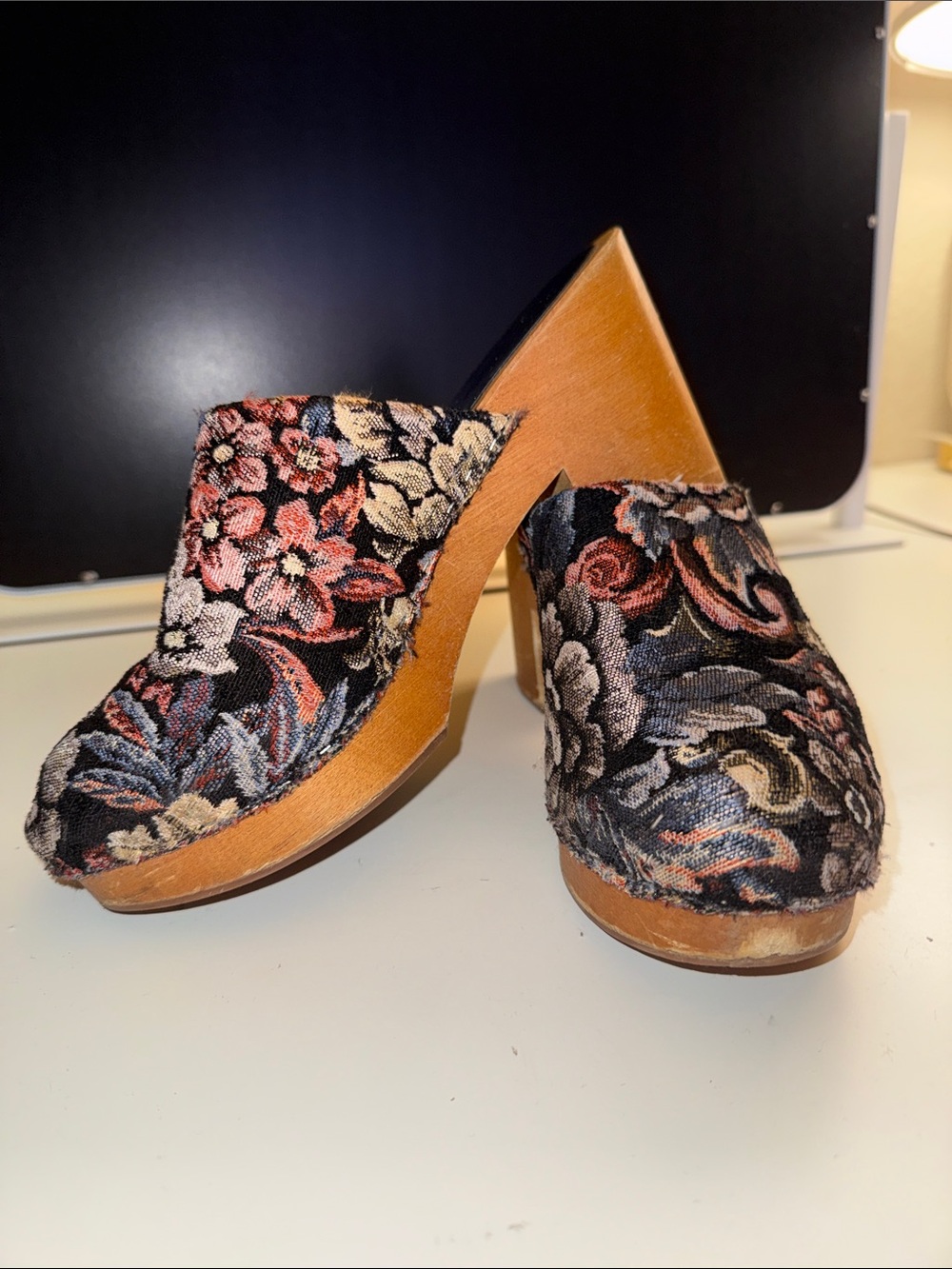 Charlotte Stone Floral Jacquard Mules in Black and Brown